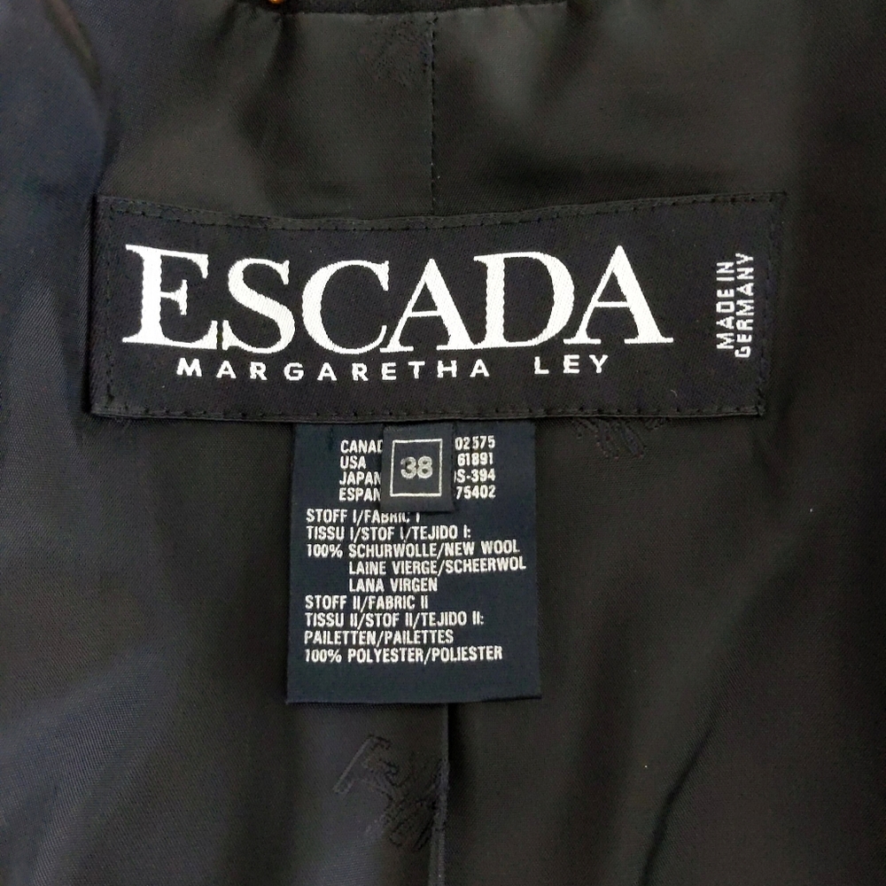 Vtg 80s Escada Sequin Collar Cuff Naval Blazer 38 - Picture 8 of 8